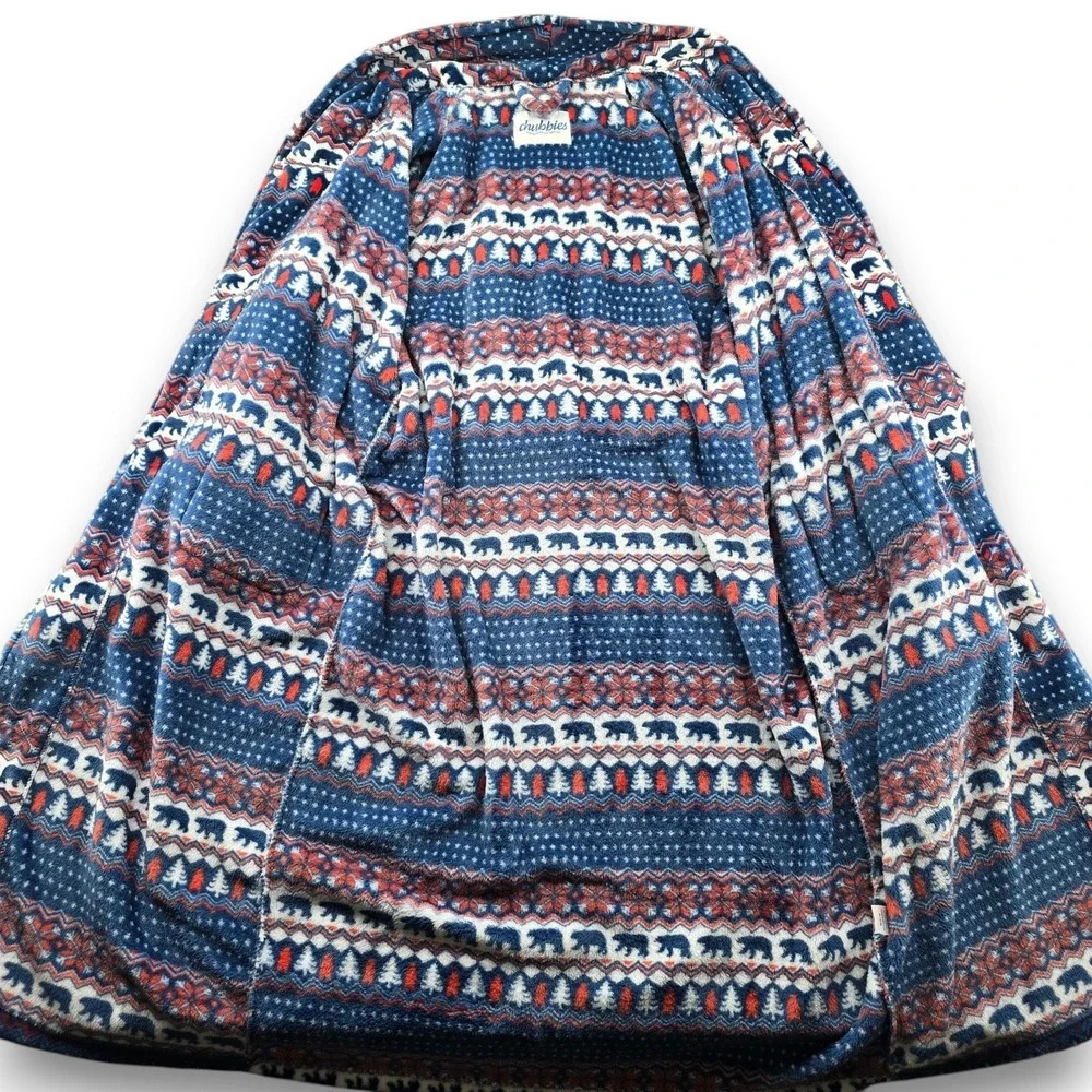 Chubbies Robe Mens One Size Blue Red Fair Isle Bear Fleece Belted Pockets Posh